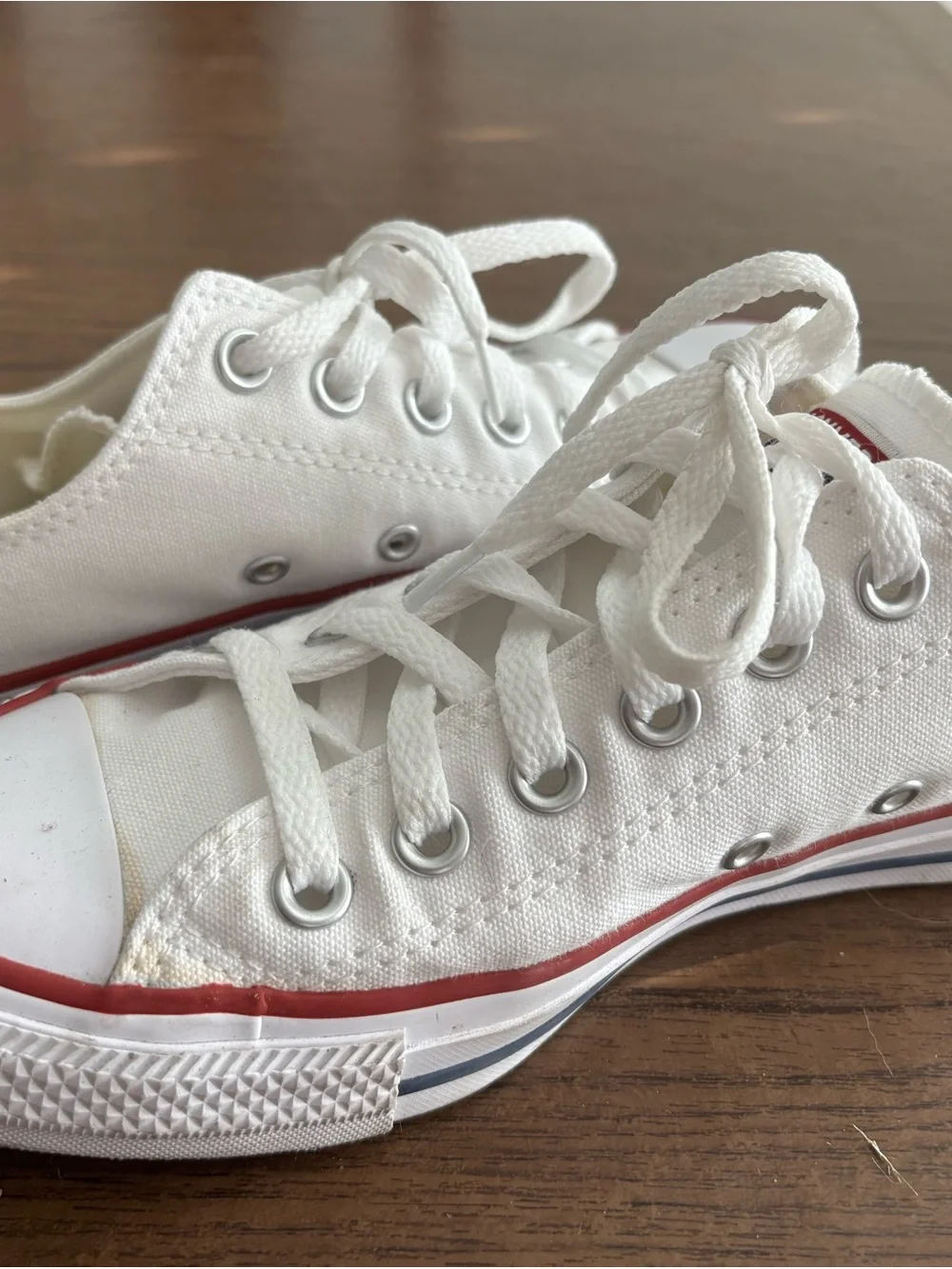 Converse White Low Top Sneakers with Red & Black Trim - Picture 6 of 6